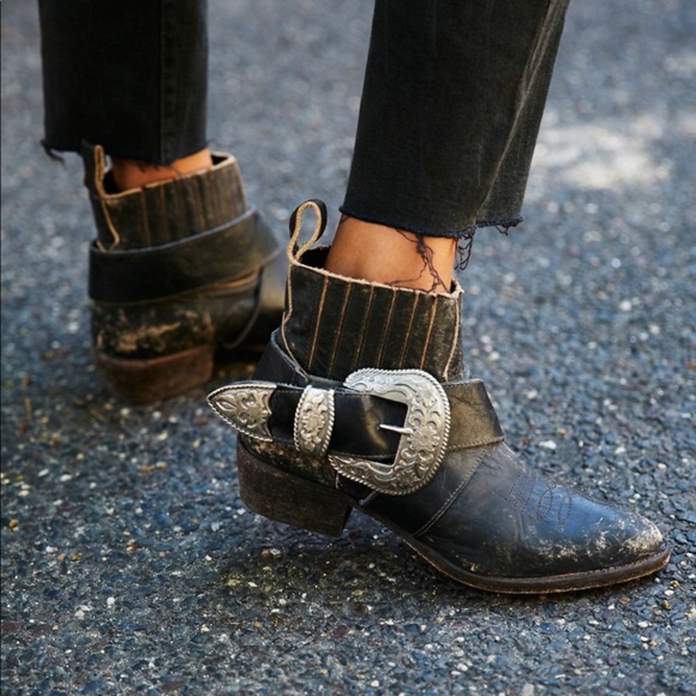 Matisse Black Ankle Boots with Silver Buckle